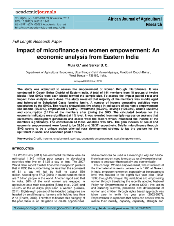 (PDF) Impact of microfinance on women empowerment: An economic analysis ...