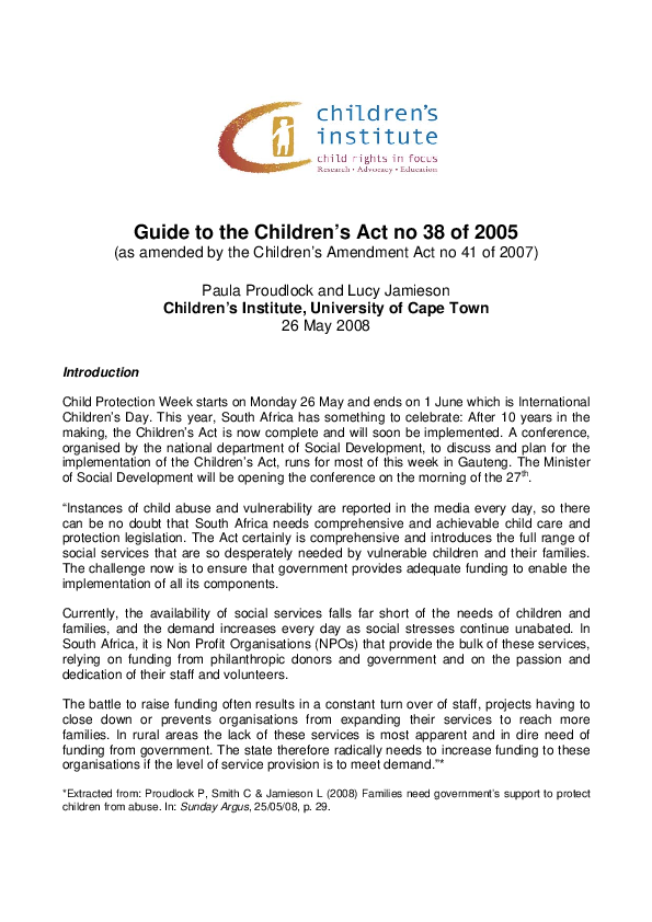 (PDF) Guide to the Children's Act No. 38 of 2005 (As amended by the ...