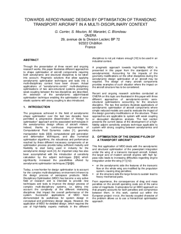 (PDF) Towards Aerodynamic Design Optimization of Transonic Transport ...