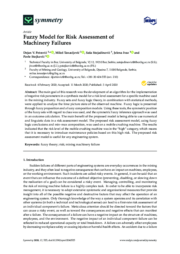 (PDF) Fuzzy Model for Risk Assessment of Machinery Failures
