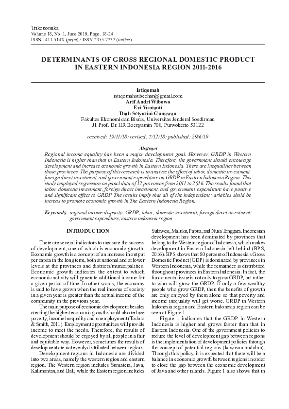 (PDF) Determinants of Gross Regional Domestic Product in Eastern ...