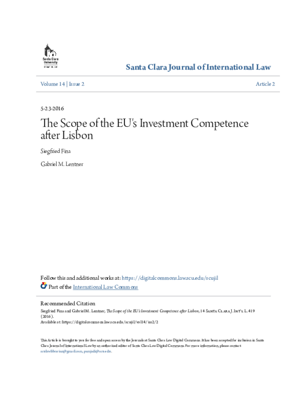 (PDF) The Scope of the EU's Investment Competence after Lisbon