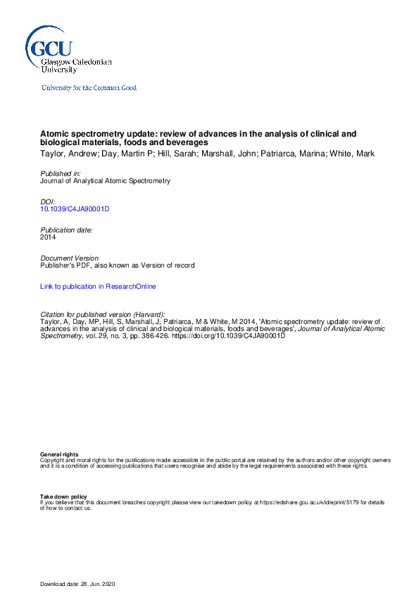 (PDF) Atomic spectrometry update: review of advances in the analysis of ...