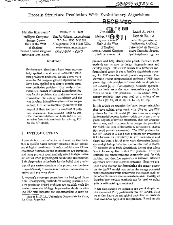 (PDF) Protein structure prediction with evolutionary algorithms
