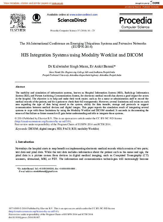 (PDF) HIS Integration Systems Using Modality Worklist and DICOM