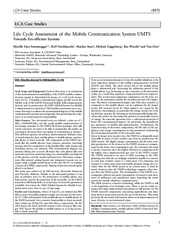 (PDF) Life Cycle Assessment of the Mobile Communication System UMTS ...