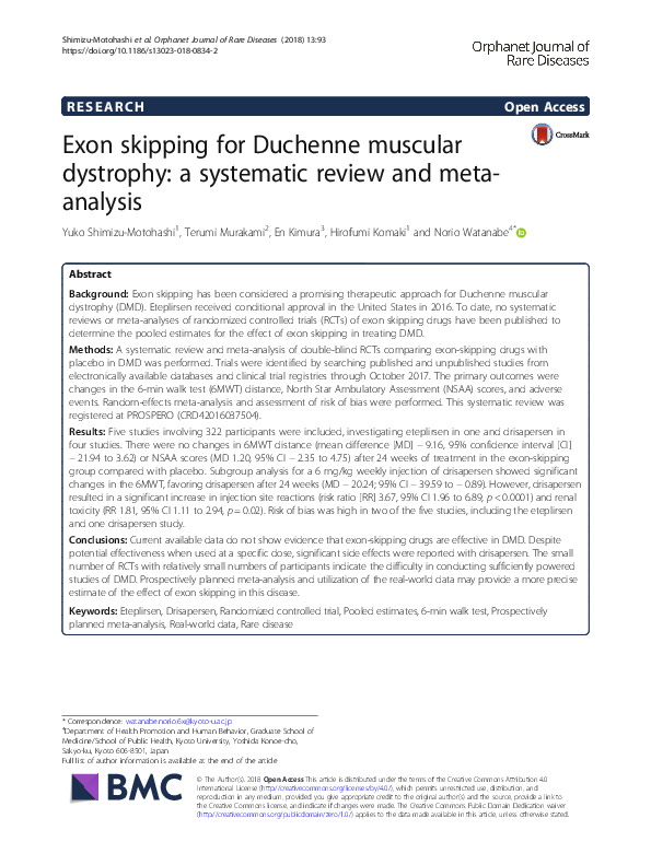 (PDF) Exon skipping for Duchenne muscular dystrophy: a systematic ...