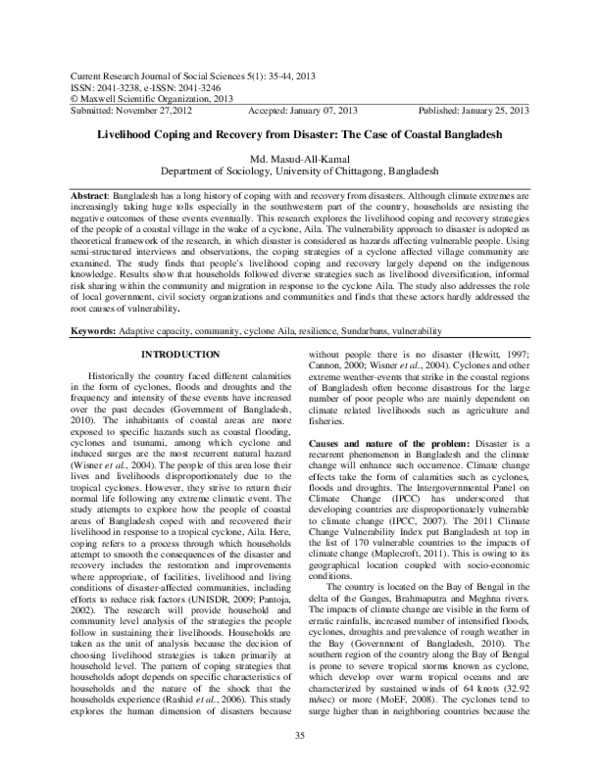 (PDF) Livelihood Coping and Recovery from Disaster: The Case of Coastal ...