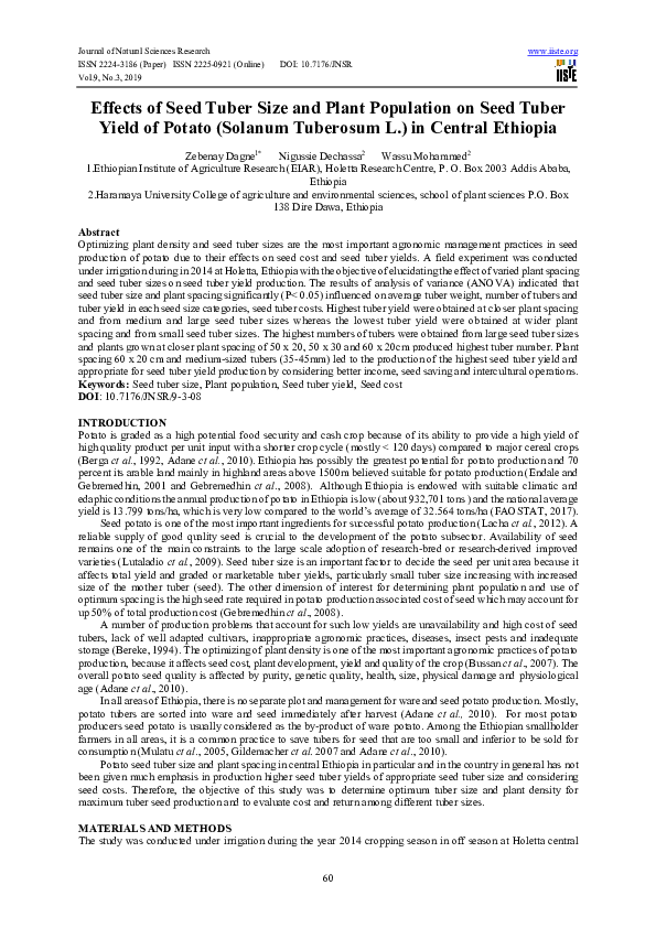 (PDF) Effects of Seed Tuber Size and Plant Population on Seed Tuber ...