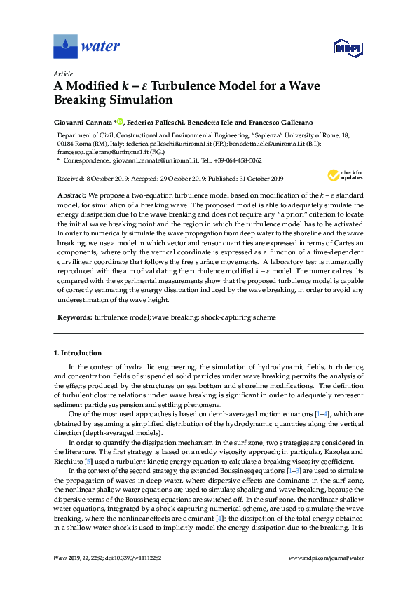 (PDF) A Modified k – ε Turbulence Model for a Wave Breaking Simulation