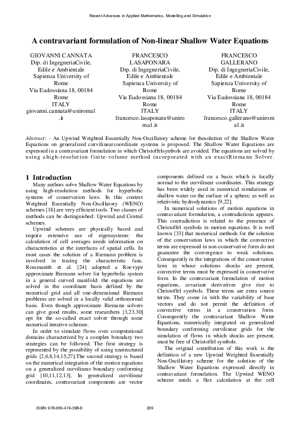 (PDF) A contravariant formulation of Non-linear Shallow Water Equations