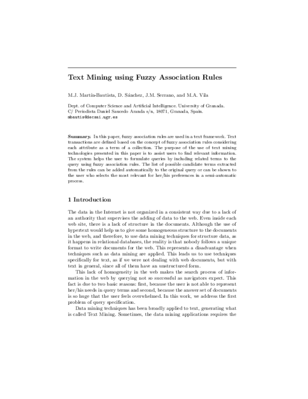 (PDF) Text Mining using Fuzzy Association Rules