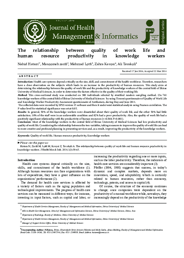 (PDF) The relationship between quality of work life and human resource ...