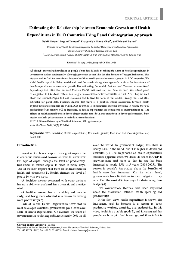 (PDF) Estimating the Relationship between Economic Growth and Health ...
