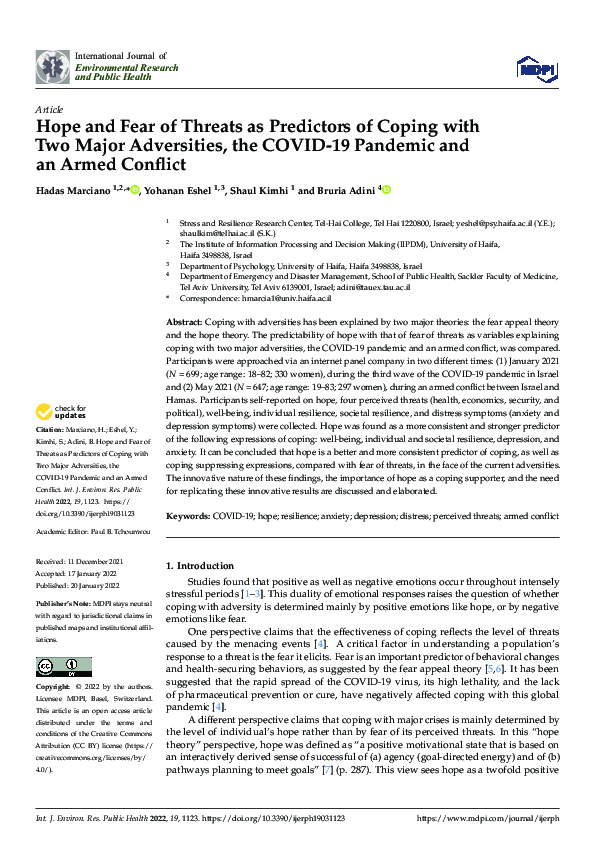 (PDF) Hope and Fear of Threats as Predictors of Coping with Two Major ...