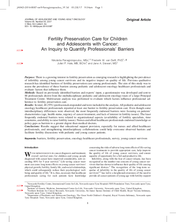 (PDF) Fertility Preservation Care for Children and Adolescents with ...