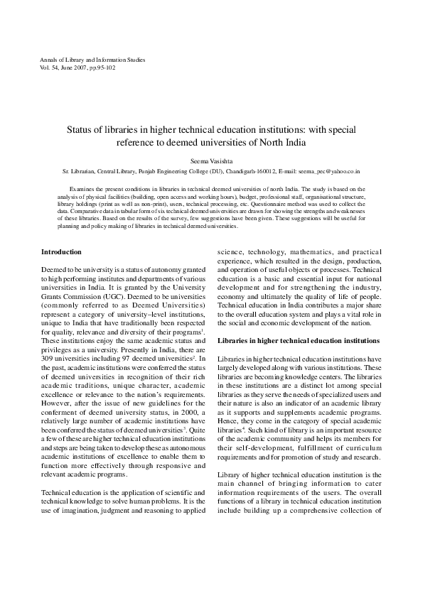(PDF) Status of libraries in higher technical education institutions ...