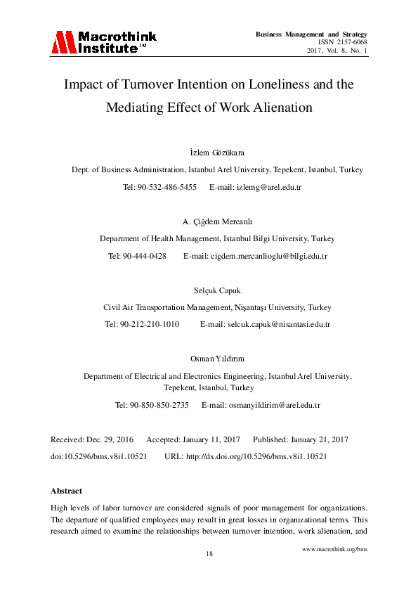 (PDF) Impact of Turnover Intention on Loneliness and the Mediating ...