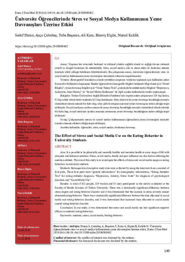 (PDF) The Effect of Stress and Social Media Use on the Eating Behavior ...