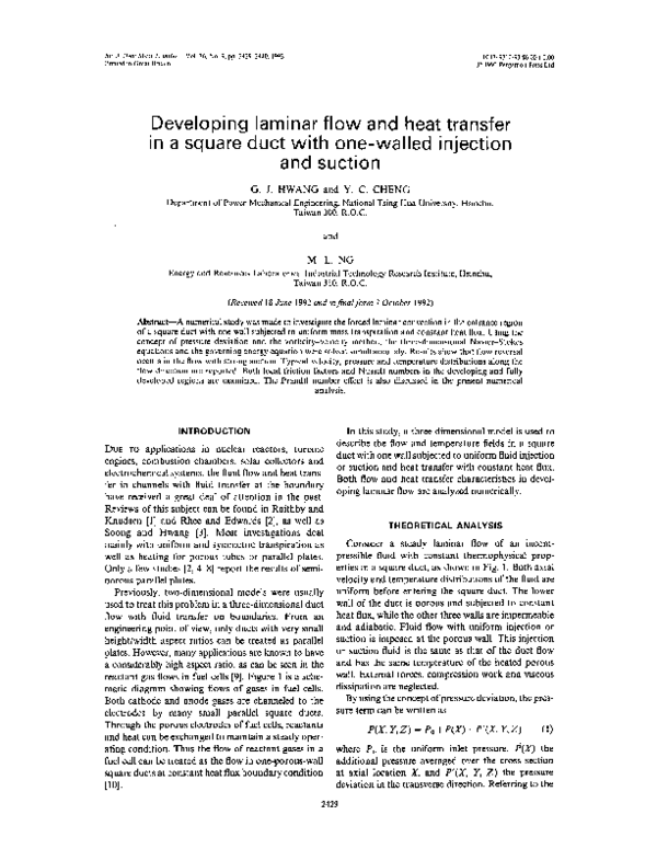 (PDF) Developing laminar flow and heat transfer in a square duct with ...