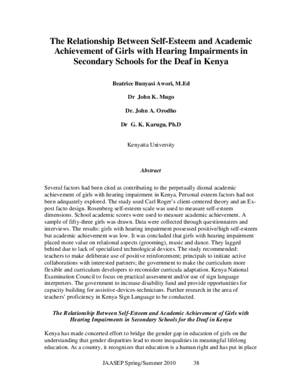 (PDF) The Relationship Between Self-Esteem and Academic Achievement of ...