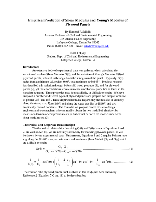 (PDF) Empirical Prediction of Shear Modulus and Young's Modulus of