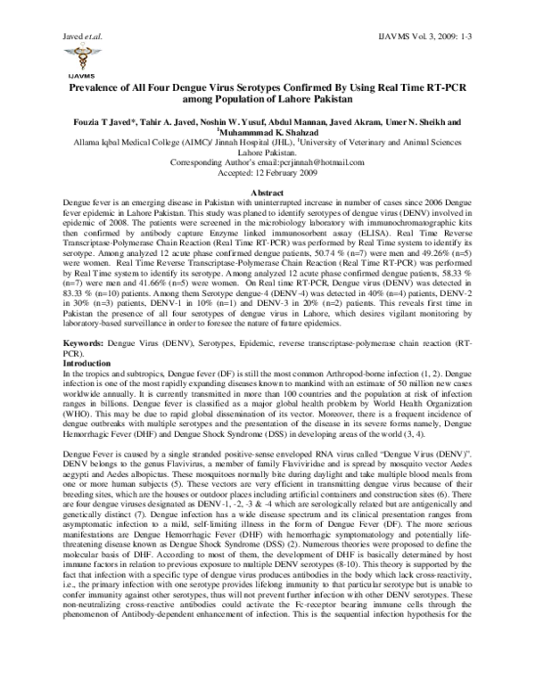 (PDF) Prevalence of All Four Dengue Virus Serotypes Confirmed By Using ...