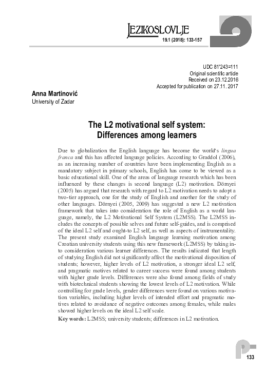 (PDF) The L2 motivational self system: Differences among learners