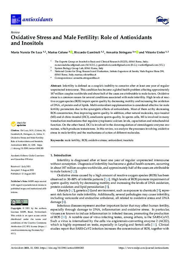(PDF) Oxidative Stress and Male Fertility: Role of Antioxidants and ...