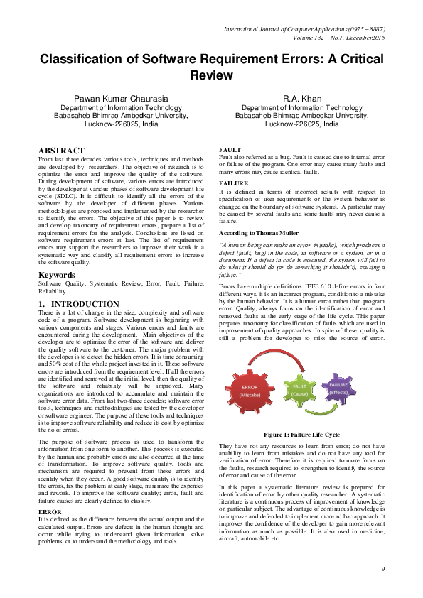 (PDF) Classification of Software Requirement Errors: A Critical Review