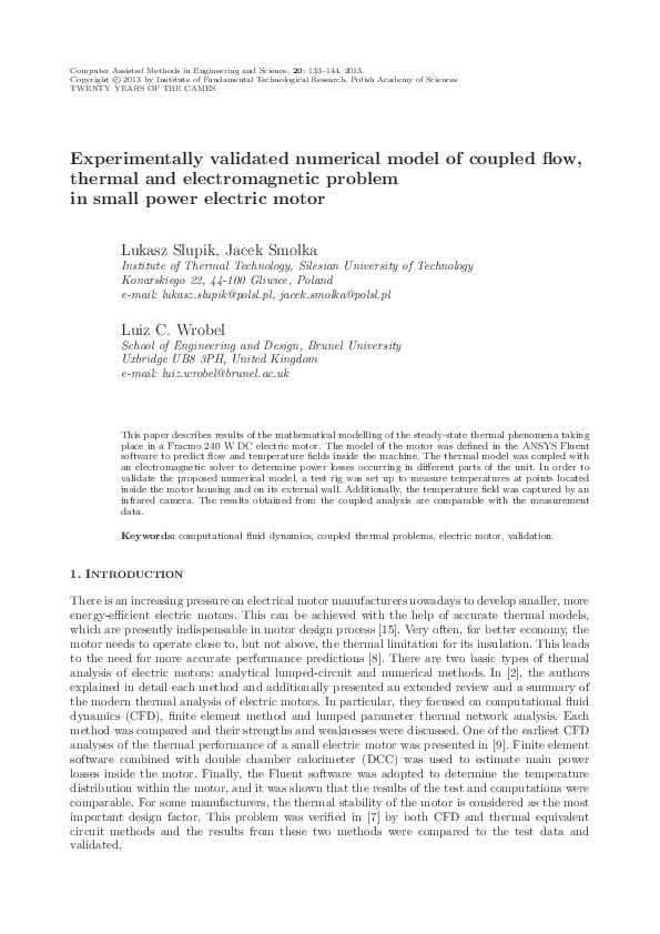 (PDF) Experimentally validated numerical model of coupled flow, thermal ...