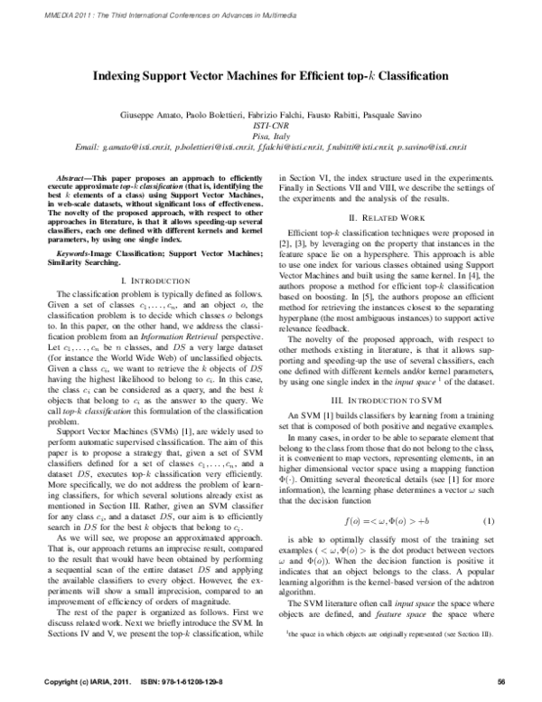 (PDF) Indexing Support Vector Machines for Efficient top-k Classification