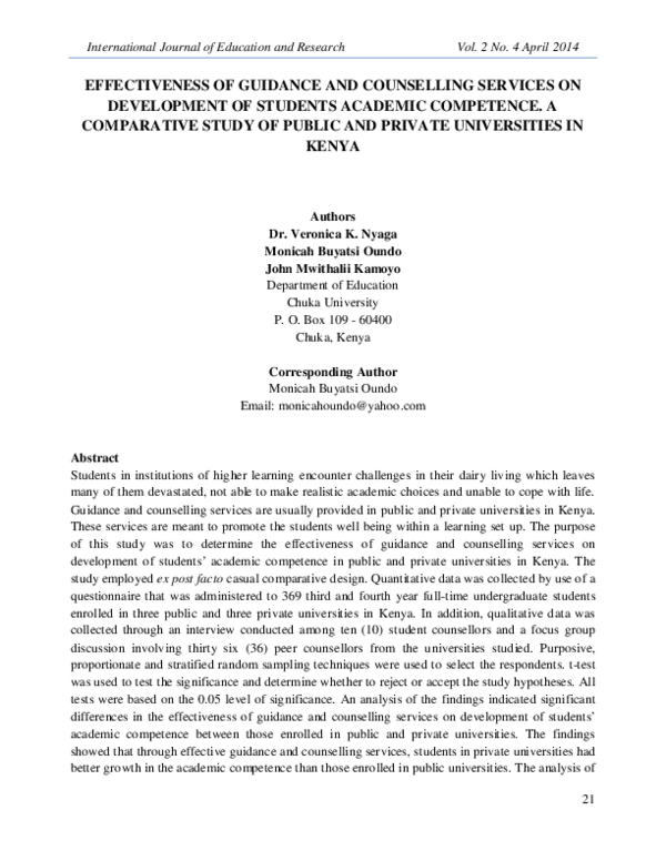 (PDF) Effectiveness of Guidance and Counselling Services on Development ...