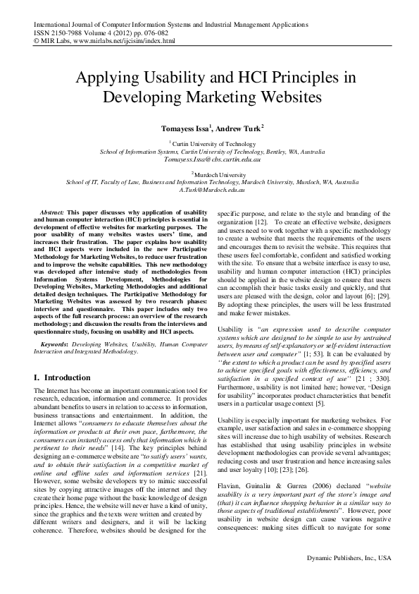 (PDF) Applying Usability and HCI Principles in Developing Marketing ...