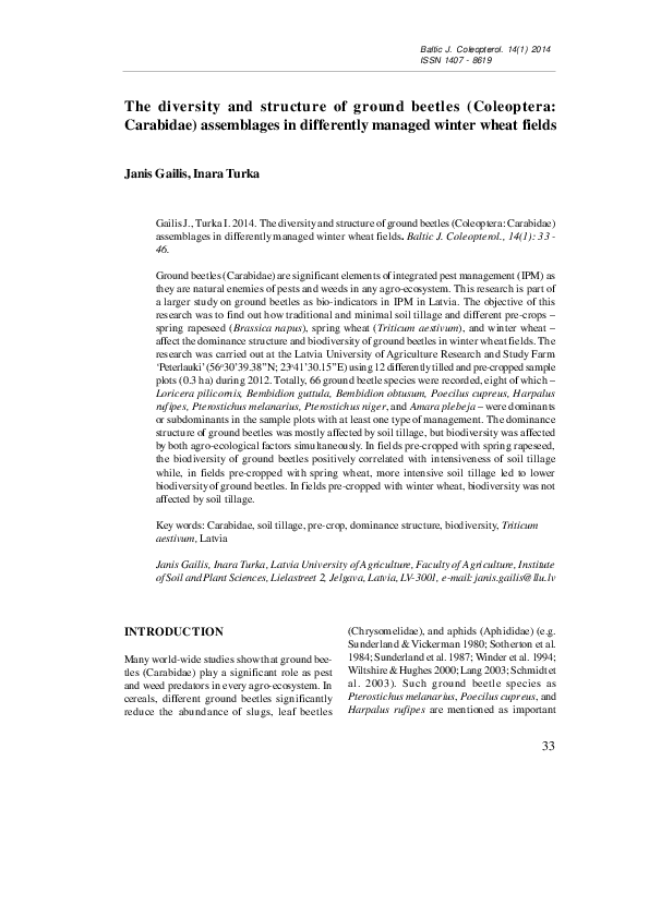 (PDF) The diversity and structure of ground beetles (Coleoptera ...