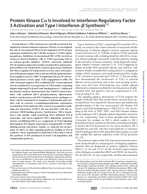(PDF) Protein Kinase C Is Involved in Interferon Regulatory Factor 3 ...