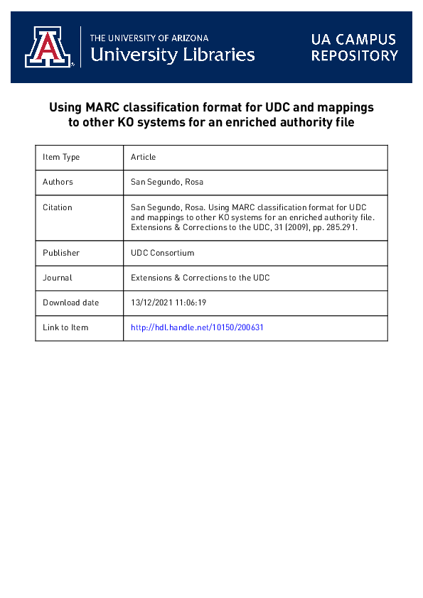 (PDF) Using MARC classification format for UDC and mappings to other KO ...