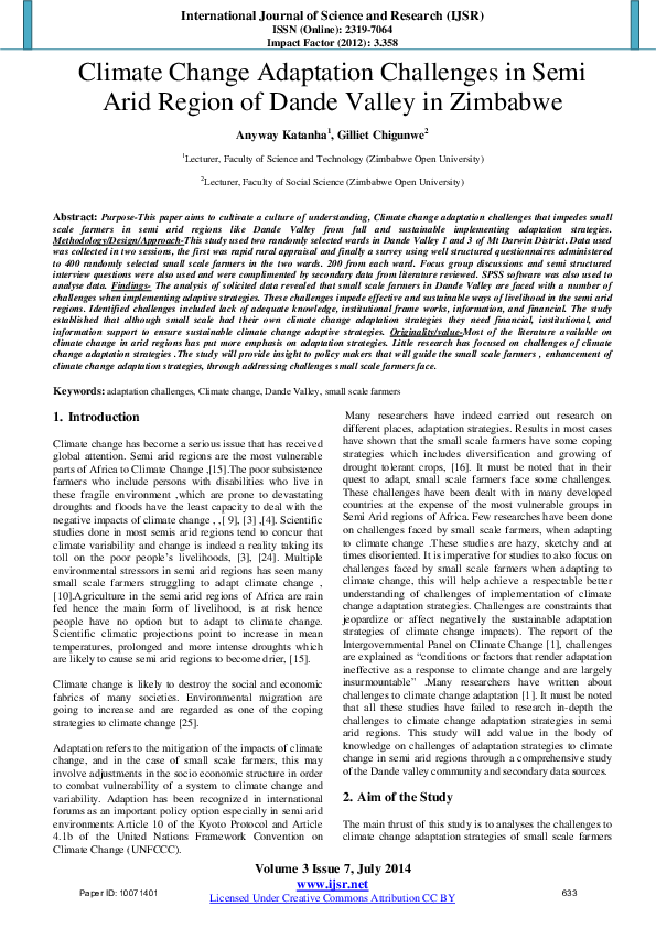 (PDF) Climate Change Adaptation Challenges in Semi Arid Region of Dande ...
