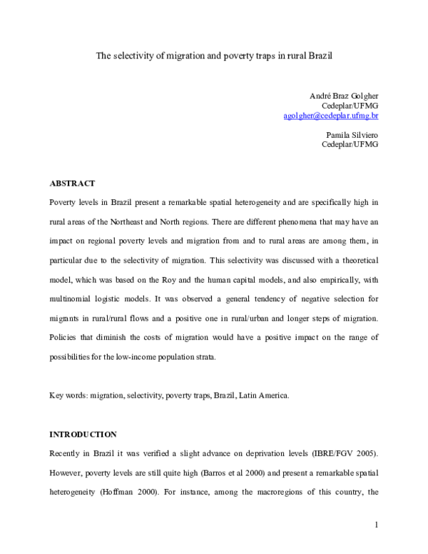 (PDF) The Selectivity of Migration and Poverty Traps in Rural Brazil