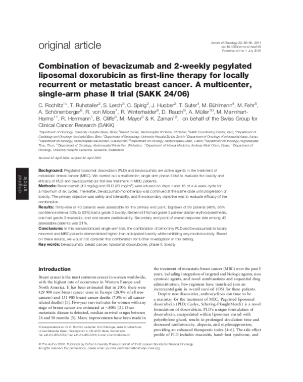 (PDF) Combination of bevacizumab and 2-weekly pegylated liposomal ...