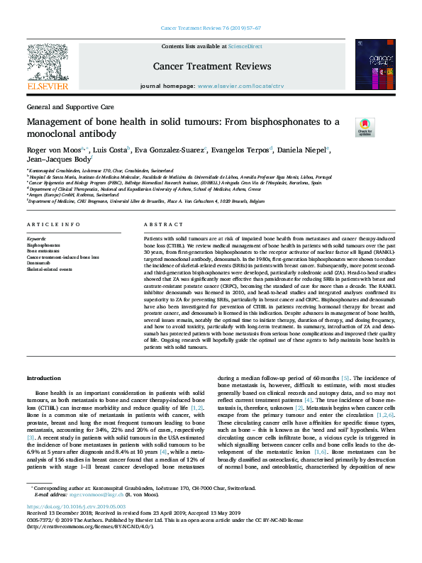(PDF) Management of bone health in solid tumours: From bisphosphonates ...