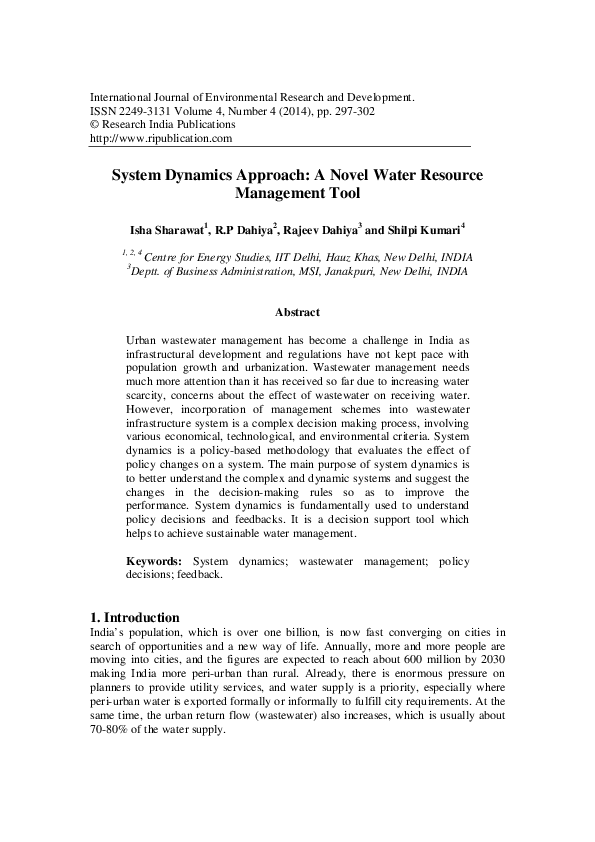 (PDF) System Dynamics Approach : A Novel Water Resource Management Tool