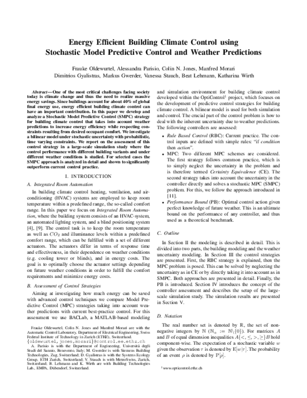 (PDF) Energy efficient building climate control using stochastic model ...