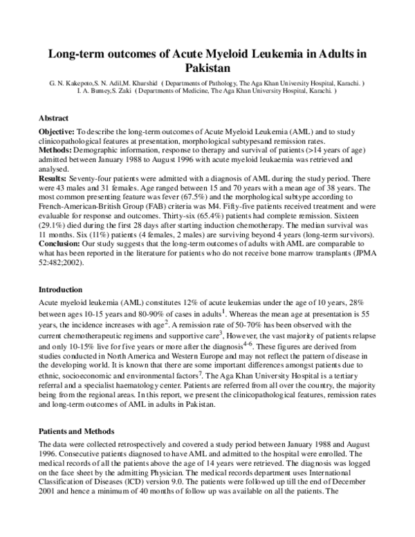 (PDF) Long-term outcomes of acute myeloid leukemia in adults in Pakistan