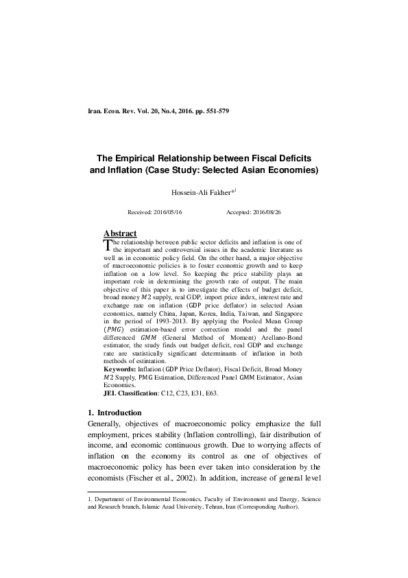(PDF) The Empirical Relationship between Fiscal Deficits and Inflation ...