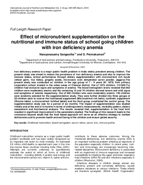 (PDF) Effect of micronutrient supplementation on the nutritional and ...