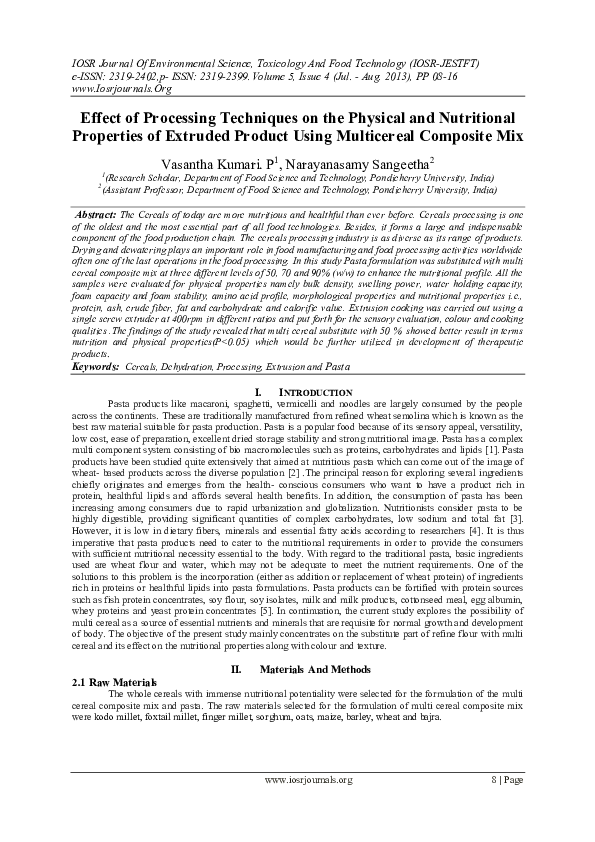 (PDF) Effect of Processing Techniques on the Physical and Nutritional ...