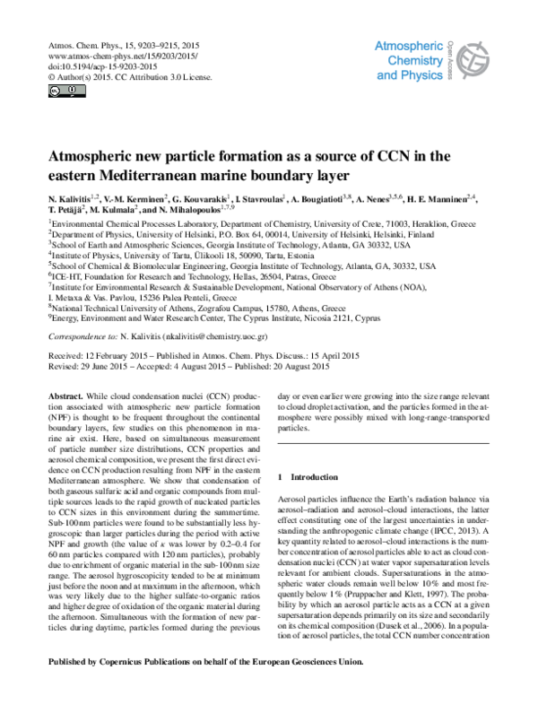 (PDF) Atmospheric new particle formation as a source of CCN in the ...