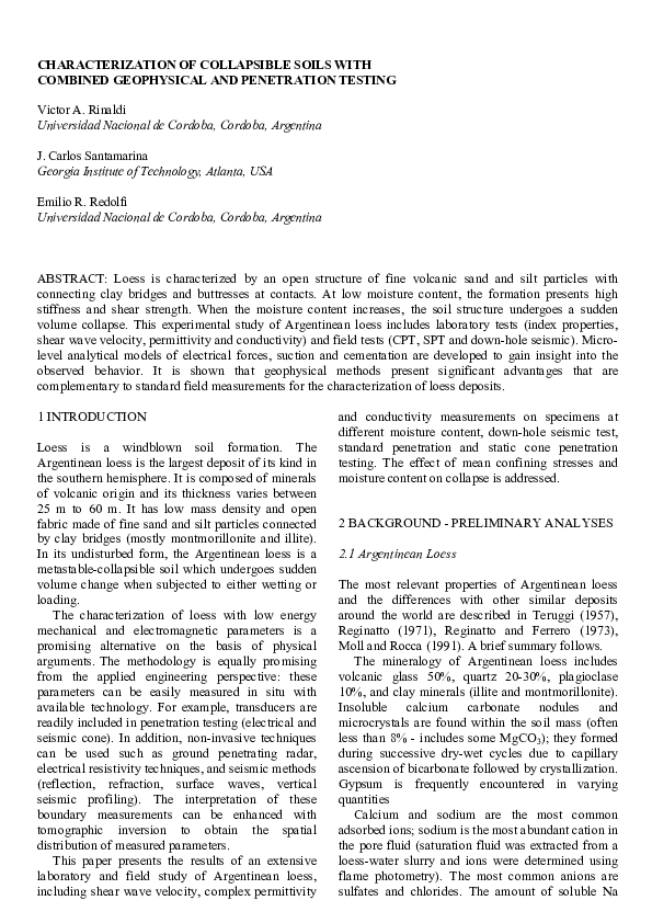 (PDF) Characterization of collapsible soils with combined geophysical ...
