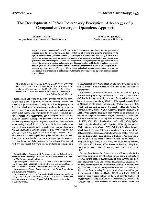 (PDF) The Development of Infant Intersensory Perception: Advantages of ...